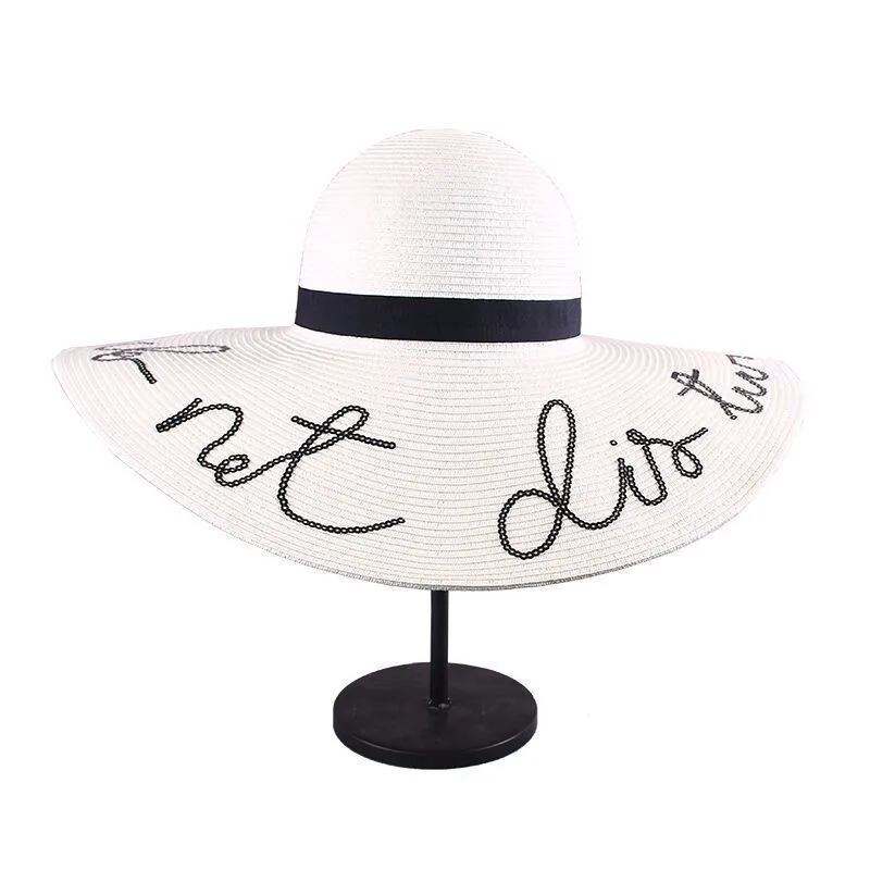 Шляпка от солнца с широкими полями женская Соломенная Панама С Вышивкой Букв для