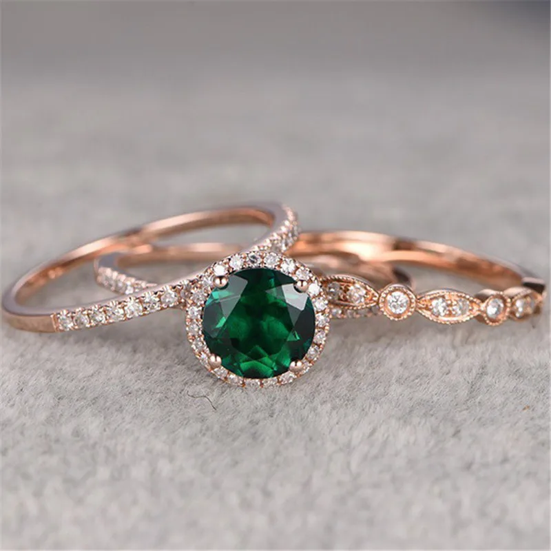 

1 PC Luxury zircon rose gold three-piece ring ladies marriage engagement jewelry