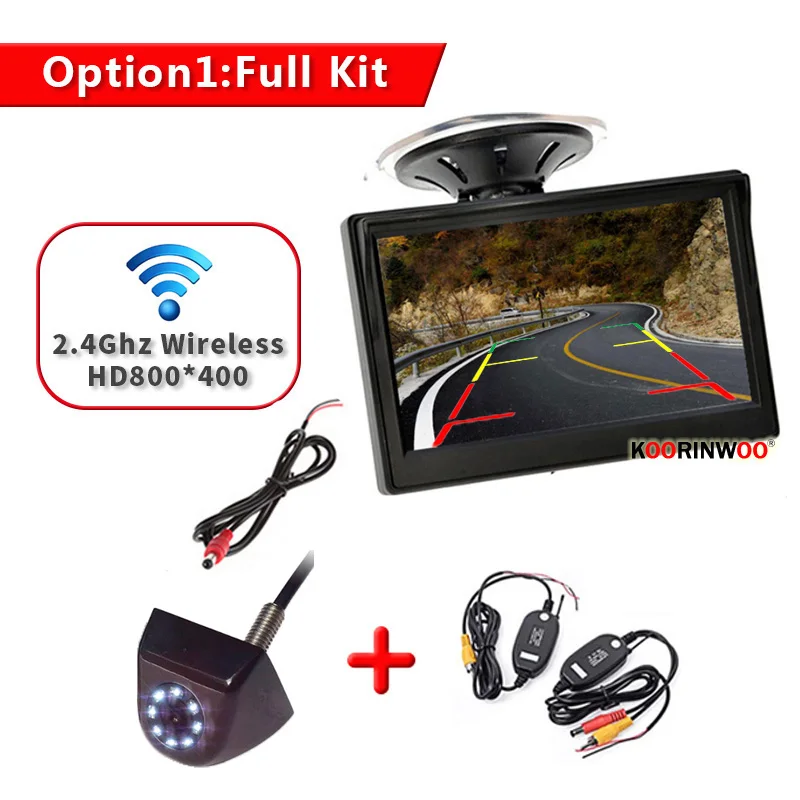 Option 1 Koorinwoo Ultra HD IR светильник заднего вида Водонепроницаемая камера беспроводная Парковая система 5Ich ЖК-дисплей устройство присоска монитор экран - Название цвета: Option 1
