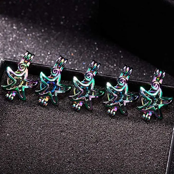 

10 PCS Starfish Shape Rainbow Colorful Pearl Oysters Bead Cage for Jewelry Making/Essential Oil Scent Diffuser Locket Pendants