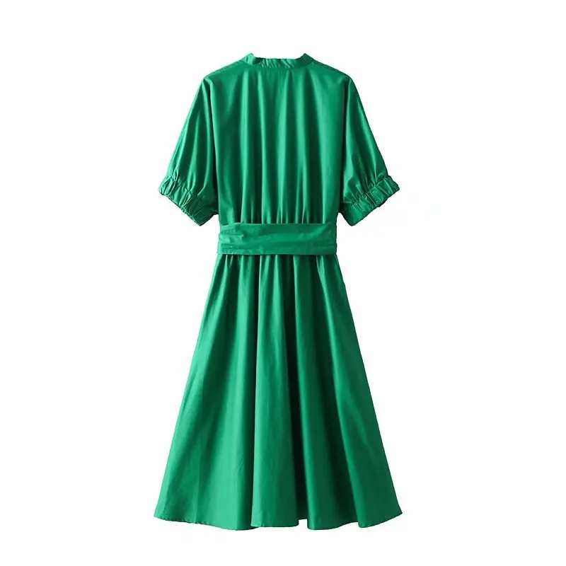 Женские летние платья 2020 зеленое платье с V образным вырезом коротким рукавом и