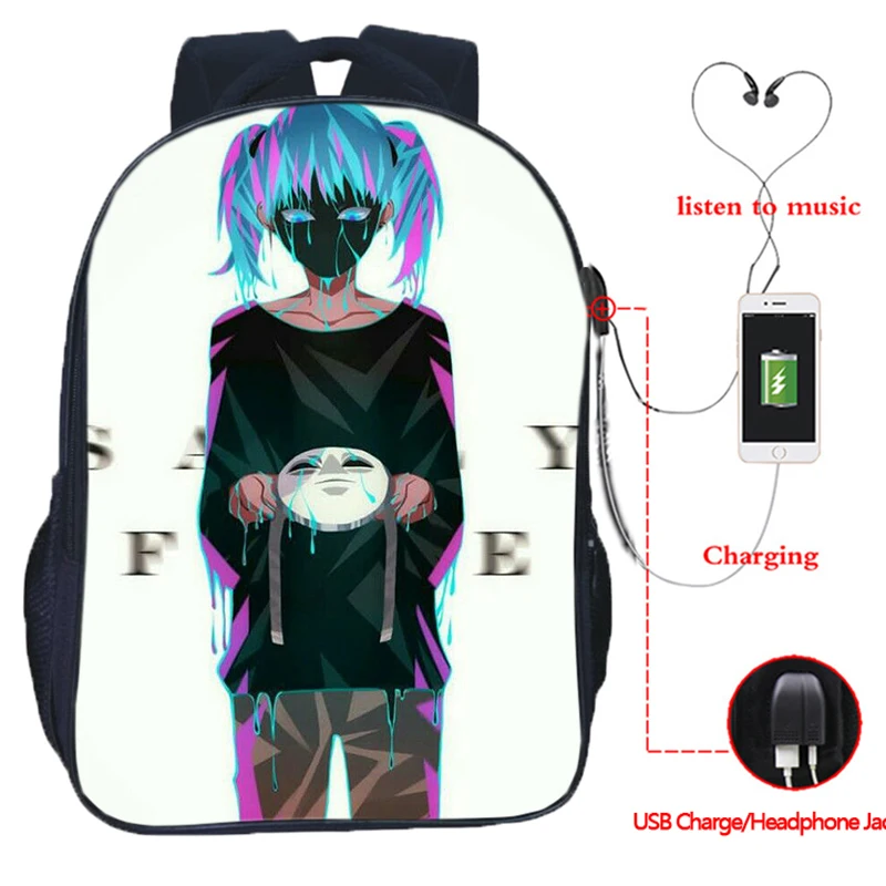 Многофункциональный рюкзак Sally Face с зарядкой через USB, школьные сумки для студентов, школьный рюкзак с разъемом для наушников, повседневный рюкзак для путешествий