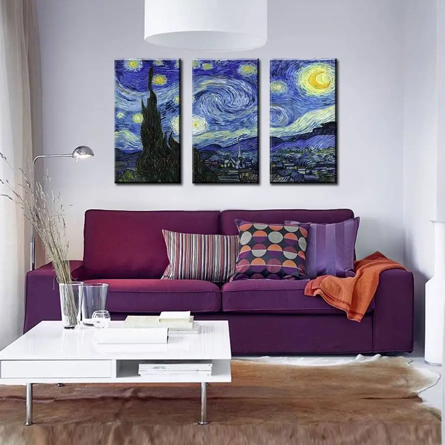 

3 Pcs No Frame Van Gogh Starry Night Murals Printed On Canvas Paintings Household Adornment Wall Art Hall dropshipping Abstract