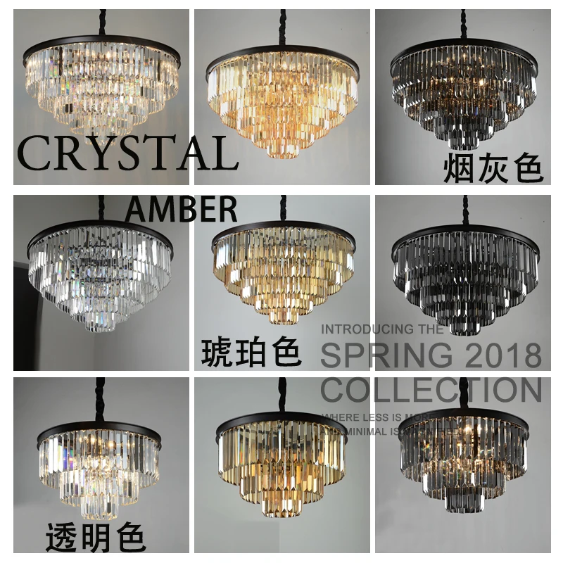Подвесная черная дымовая хрустальная люстра лампа для гостиной столовой виллы