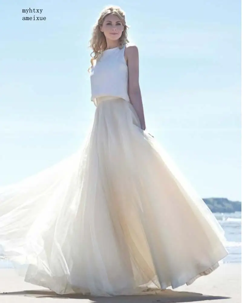 

Plus Size Vestido De Noiva Fashion Cheap Two Piece Wedding Dresses 2020 O Neck Simple A Line Bridal Gown For Wedding Gown Boda