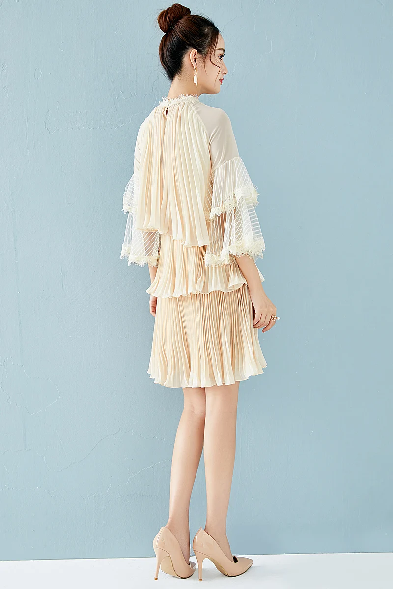 Женское короткое шифоновое платье элегантное Плиссированное пляжное в стиле