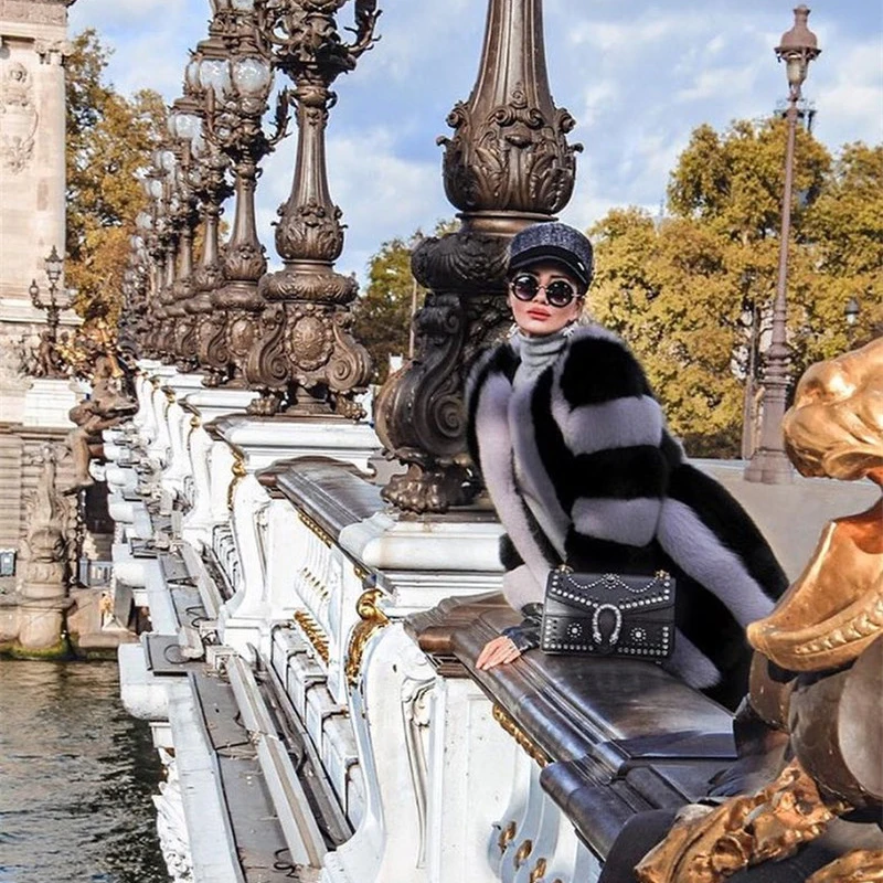 TOPFUR 2021 Hot Sales Real Fox Fur Coat Natural Fox Fur Long Thick Warm Winter Woman Jacket Stripe Elegant Genuine Fur Outerwear