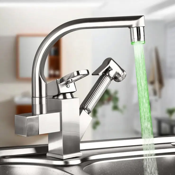 Поворотный смеситель для раковины со светодиодной подсветкой медный