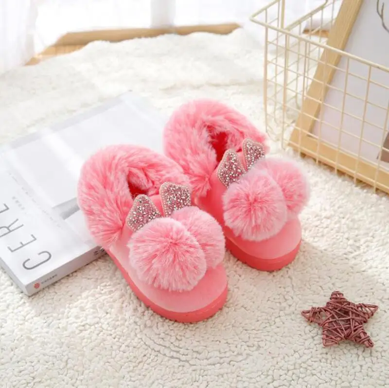 Pink Новые Мультяшные хлопковые тапочки домашние теплые милые домашние тапочки яркие милые зимние детские хлопковые тапочки с кроликом - Цвет: Pink