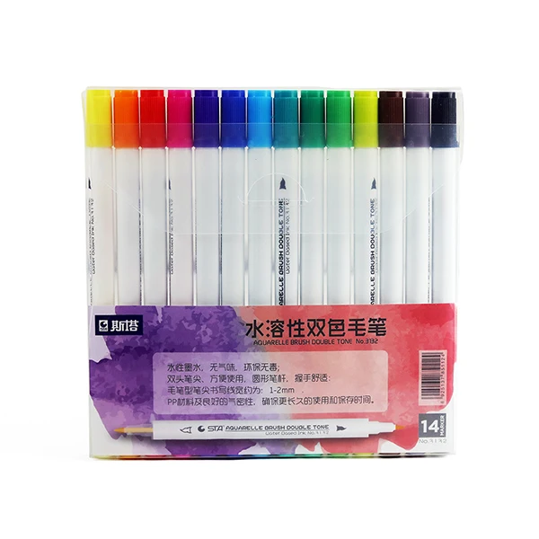 14 Colors STA 28 цветов 14 шт. двойной наконечник водный цветной маркер набор кистей и ручек водорастворимый двойной цветной маркер для Aquarelle дизайн комикс - Цвет: 14 Colors