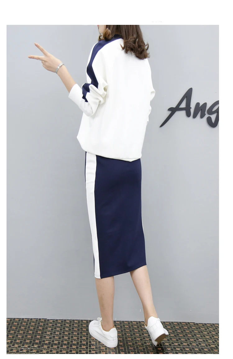 Women's 2 Piece Set Elegant Sporting Casual Side Striped Casual Pullover Top Elastic Waist Skirt Suit Plus Size Hots S87702F