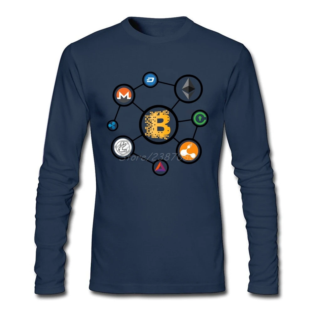 Bitcoin Litecoin тире эфириума Monero пульсация футболка с О образным вырезом хлопок