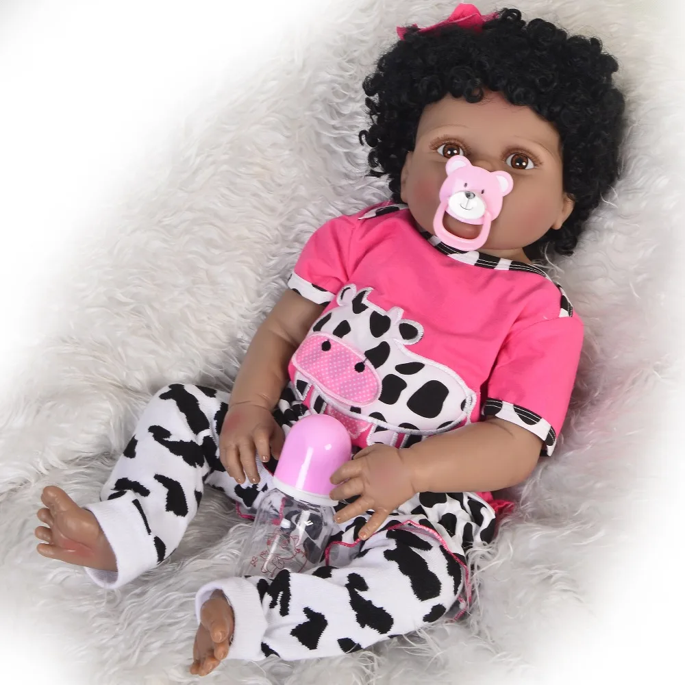 23'' 57 cm Lifelike Reborn Baby Doll Full Body Silicone Realistic Princess Black Skin Girl Doll Baby Toy For KId Christmas Gift
