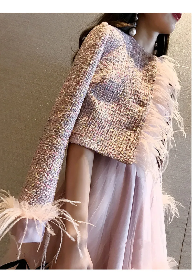 WHITNEY WANG 2019 Осенняя модная уличная элегантная пэтчворк твидовая куртка Женский