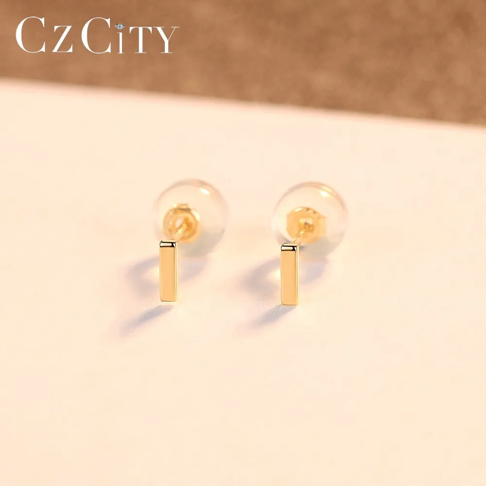 CZCITY настоящие 14 к золотые маленькие слитные серьги-гвоздики для женщин Au585 минималистичные повседневные 14 к желтые золотые ювелирные серьги