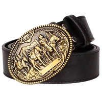 2018 fashion mens leather belt wild cowboy belt western cowboy style hip hop rock jeans strap metal big buckle belt