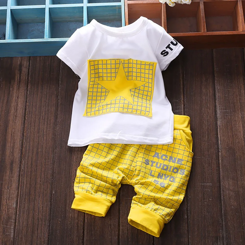 Hot Sale Baby Boy Clothes Brand Summer Kids Sets T-shirt+Pants Suit Star Printed Newborn Sport Suits |