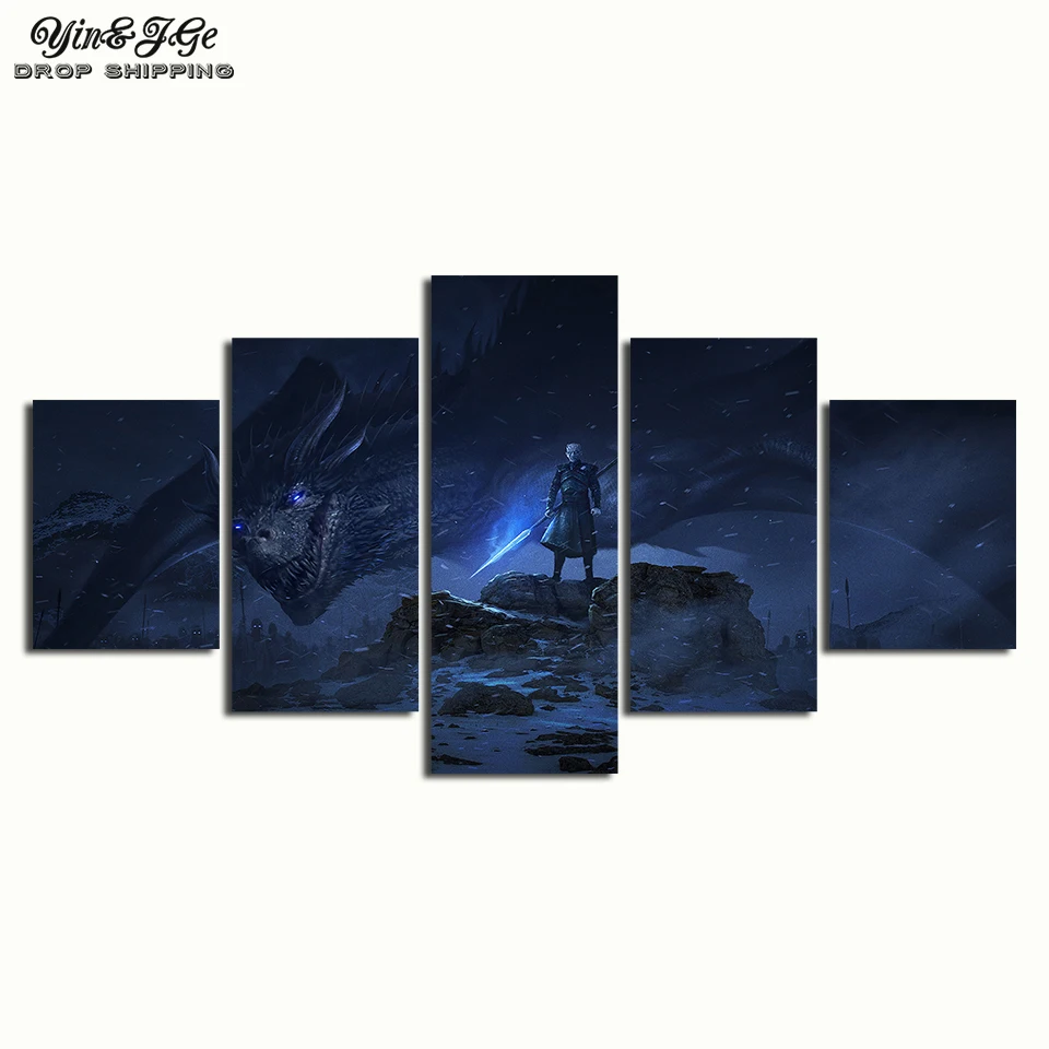 Modular Artworks 5 Piece Dragon Night King Game of Thrones Movie Poster A Song Ice and Fire Wall Decor Canvas Painting | Дом и сад