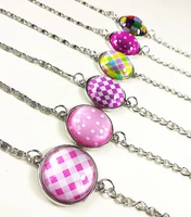 24pcs 12 styles pinkpurpleblack rose lattice wave point glass charm bracelets handmade silver hand chain
