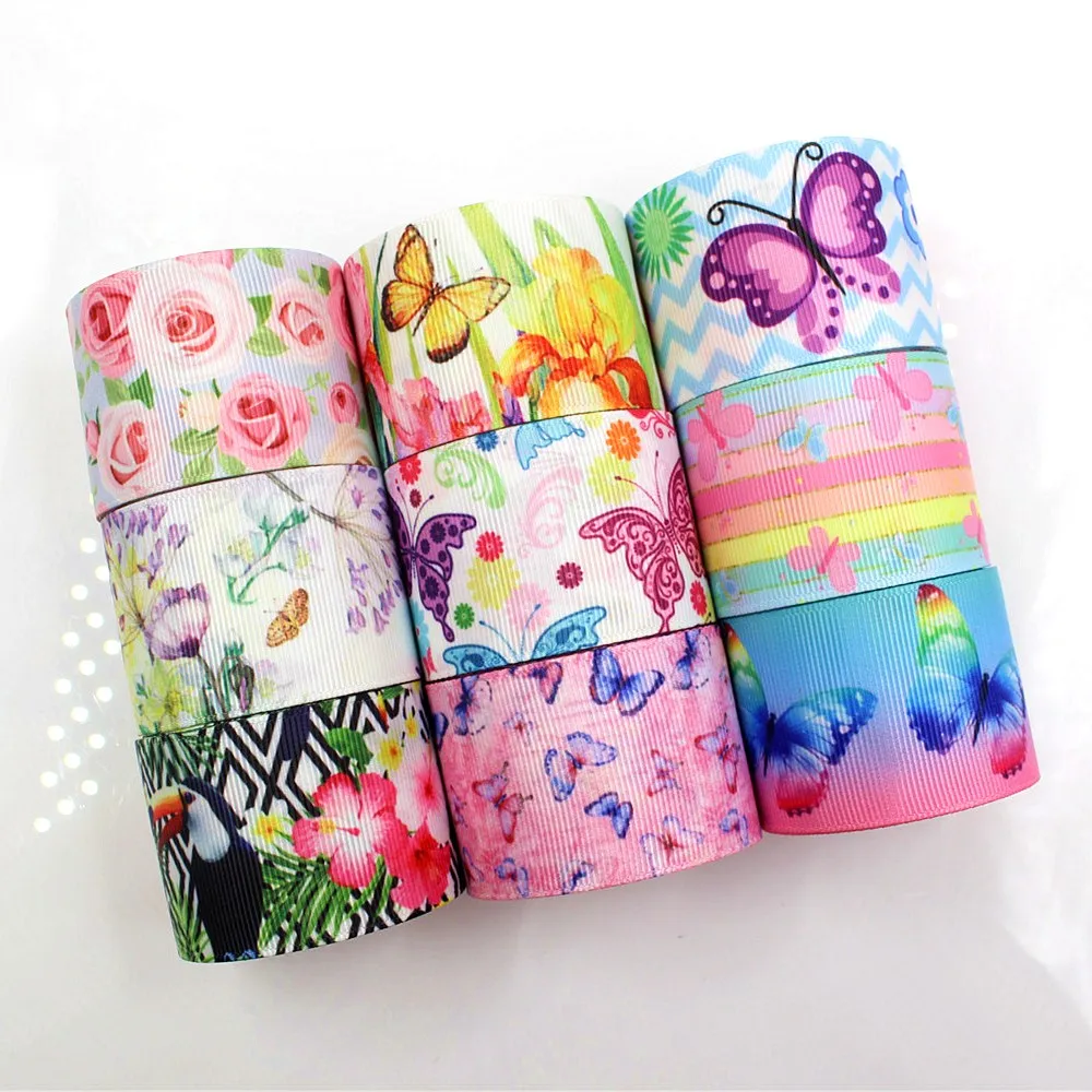 

DHL Free shipping 1.5 inch Flowers & Butterfly Grosgrain Ribbon Butterfly Design ,Spring Ribbon