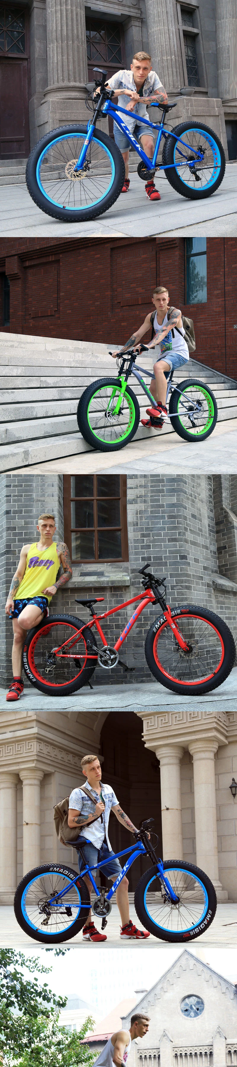 Отсутствие горный велосипед FatBike стальная рама 24 скорость Shimano дисковые тормоза 2" x4.0 колеса длинная вилка
