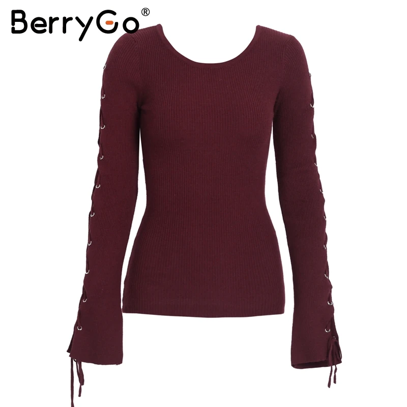 Женский трикотажный свитер BerryGo с рукавами-фонариками на осень и зиму | Женская
