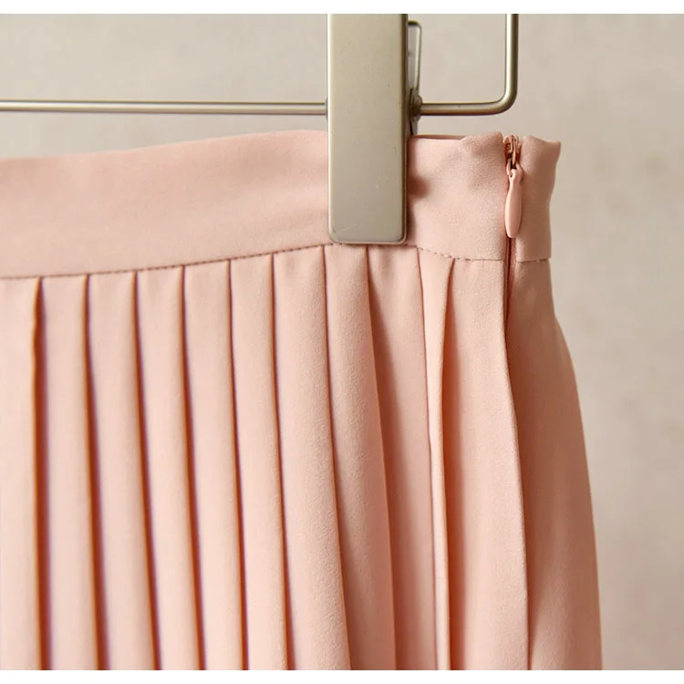 Мода плиссированная юбка 2019 Весна Лето Высокая талия розовый цвет миди мода