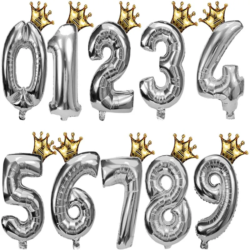 Ballons Number 2pcs Шары, цифры, фольгированные шары, цифры, воздушный шар для детей, день рождения, дикие украшения, надувная фигура, 30 ans decoracao coroa - Цвет: Ballons Number 2pcs