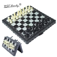 bstfamly plastic mini chess set portable game of international chess 1313cm folding chessboard chess game toy gift for kids i54