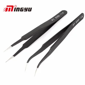 Антистатические изогнутые щипцы для пайки с прямым наконечником ESD-14, набор пинцетов для точной пайки, 2 шт., система ESD