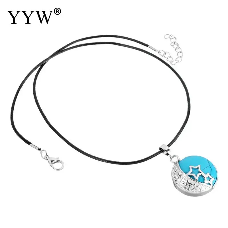 Ожерелье с подвеской из натурального камня искусственной кожи и латуни 2