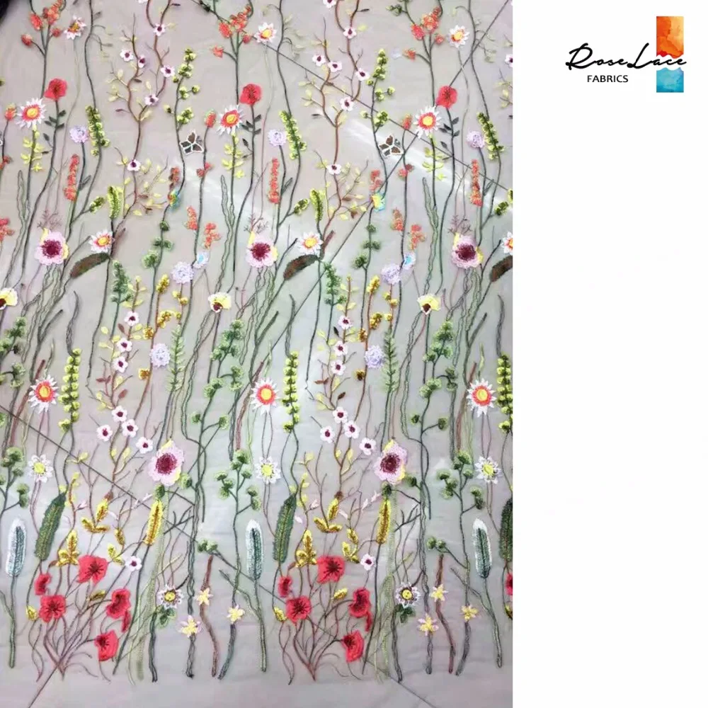 

Colored Flower Embroidered African Net Lace Fabric 2017 High Quality India Wedding Tissu Tulle Fabric Guipure Lace Mesh Material