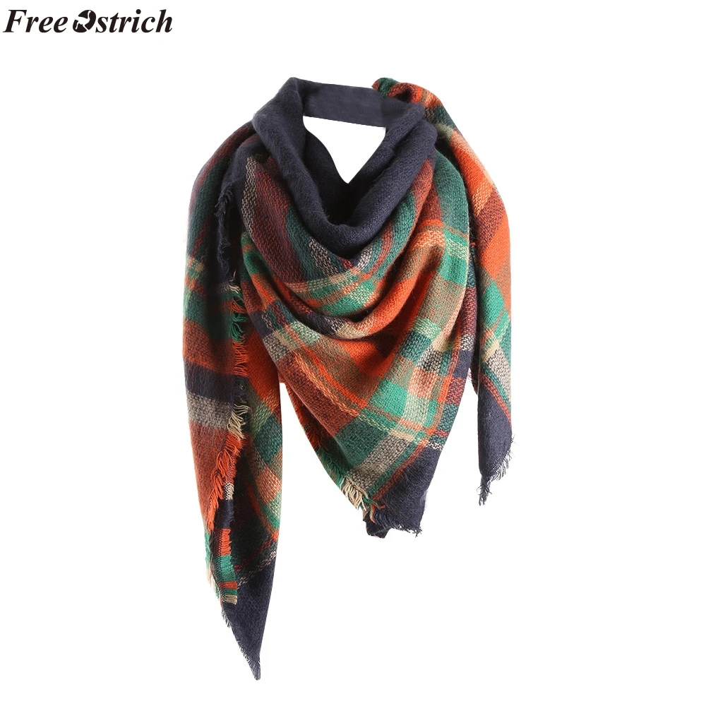 FREE OSTRICH Women Warm Scarf Color Stitching Long Wool Shawl Plaid Soft Neck Elegant Fashion Wrap |