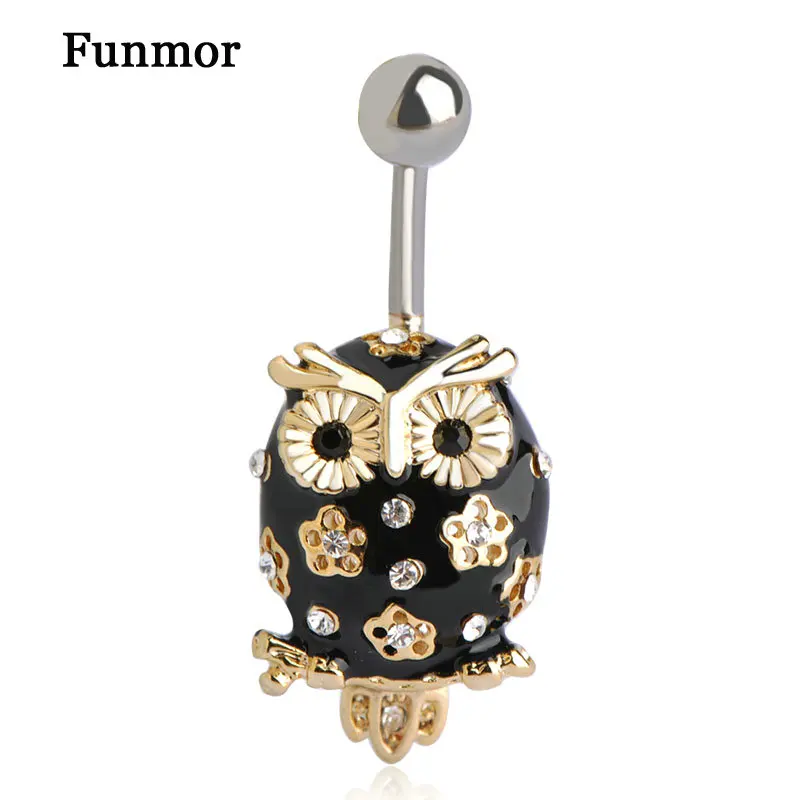 Эмалированная черная сова цветок пирсинг ювелирное изделие со стразами животное