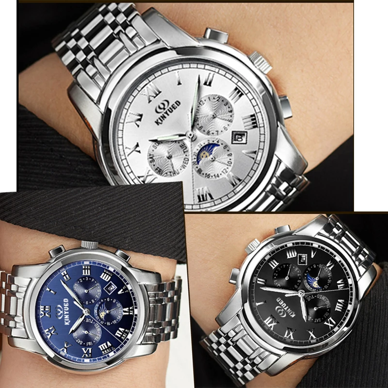 Механические Мужские часы KINYUED Moon Phase Tourbillon от ведущего бренда Роскошные