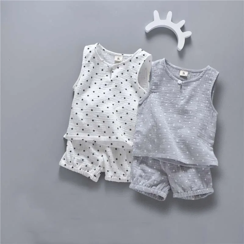 Комплекты летней одежды из хлопка для новорожденных мальчиков и девочек топы с