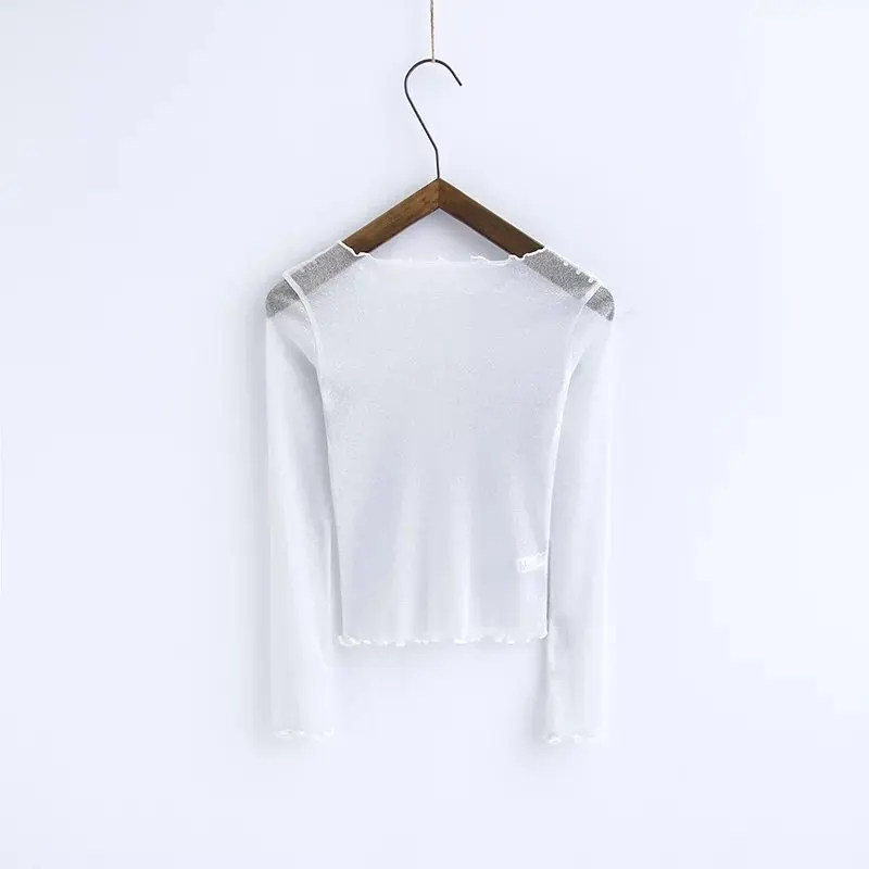 Moda jihan новые женские футболки перспективная сетка Блестящий кроп топы с гофрированной отделкой 3/4 рукав топы футболки Рене блеск Топы И Футболки