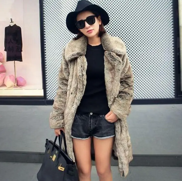 Autumn faux mink leather jacket womens long trench coats winter thicken warm fur leather coat women slim jackets fashion 6XL