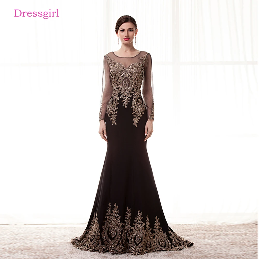 

Black Evening Dresses Mermaid Chiffon Appliques Beaded See Through Women Long Evening Gown Prom Dress Robe De Soiree