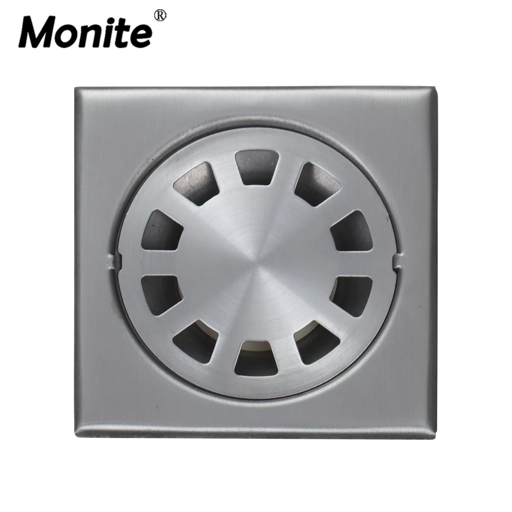 Brushed 4 Inch 304 Stainless Steel Shower Square Bathroom Floor Drain Cover Drain Flower Waste Floor Drain