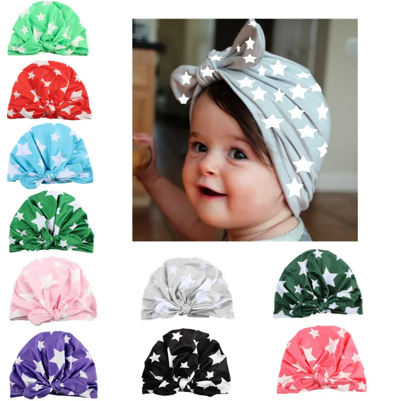 Star Print Baby Hats Western Style Rabbit Ear Beanie Caps Soft Milk Fiber Girls Boys Newborn Toddler Children Hat Spring Autumn | Детская