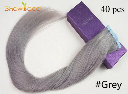 Color Grey Лента для наращивания человеческих волос лента для волос Remy Двухсторонняя клейкая бесшовная лента русские волосы ShowCoco 40/20 в упаковке - Цвет: Color Grey