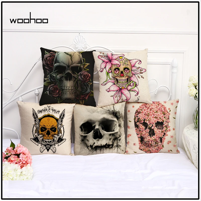 2018 Мода цветок сахарный череп Лен любовь завод качалка Панк Череп подушки Чехол