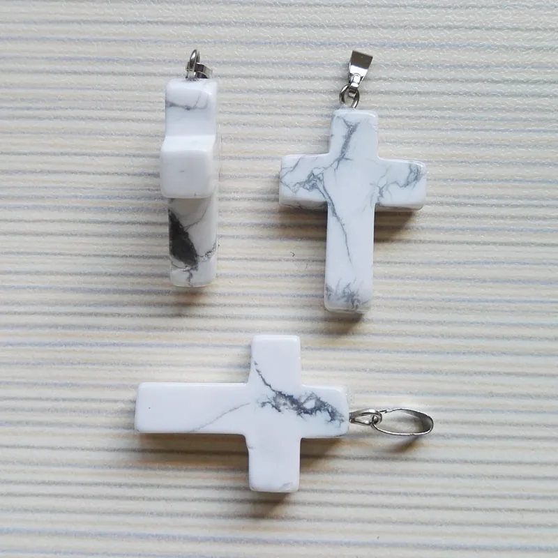 

Fashion Cross White Turquoises Natural stone pendants for jewelry making charm Necklace accessories 50pcs/lot free shipping