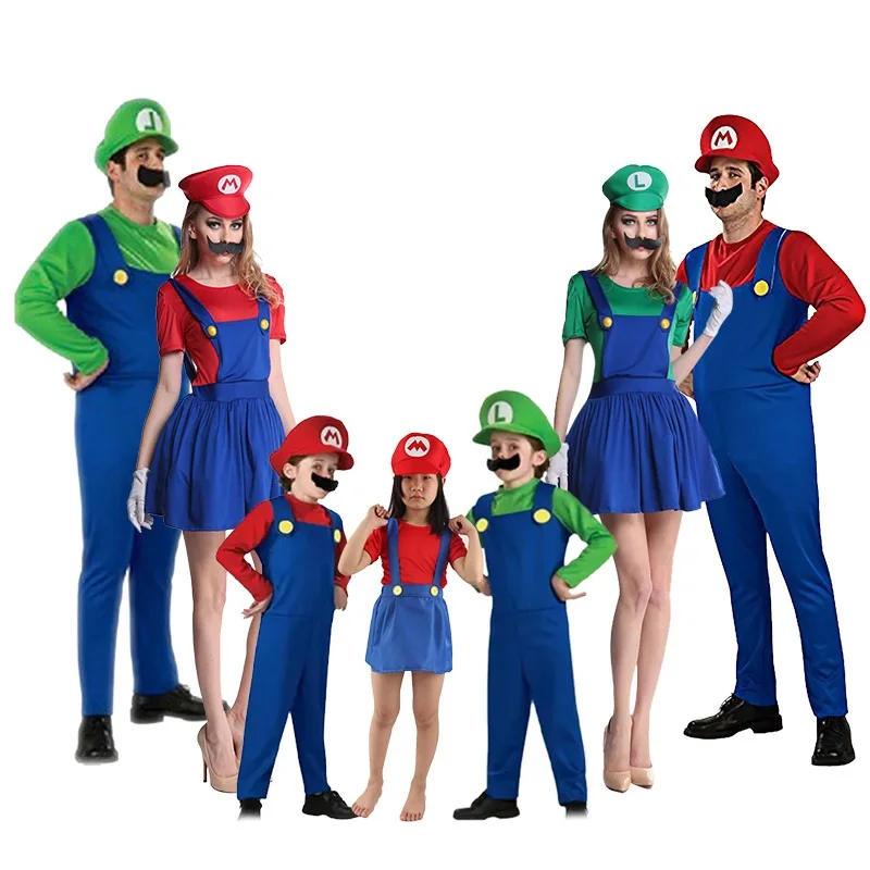 2019 Высокое качество Супер Марио Детский костюм косплей семья Funy Luigi Bros сантехник