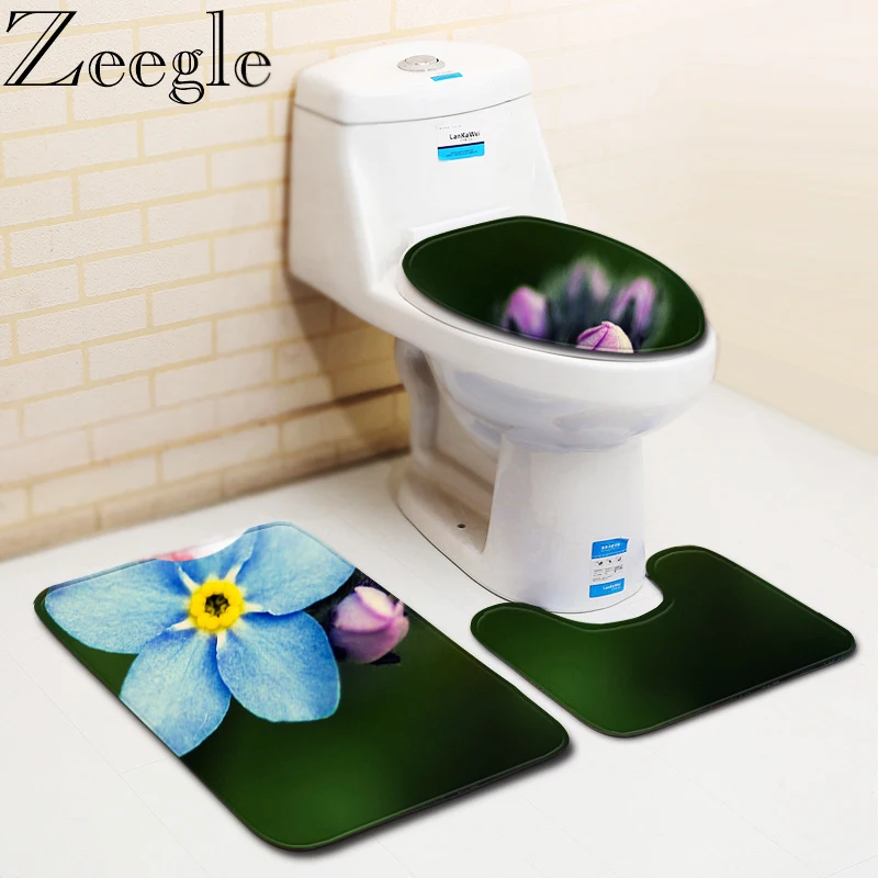Zeegle коврик для ванной комнаты с цветочным узором коралловый флисовый туалета