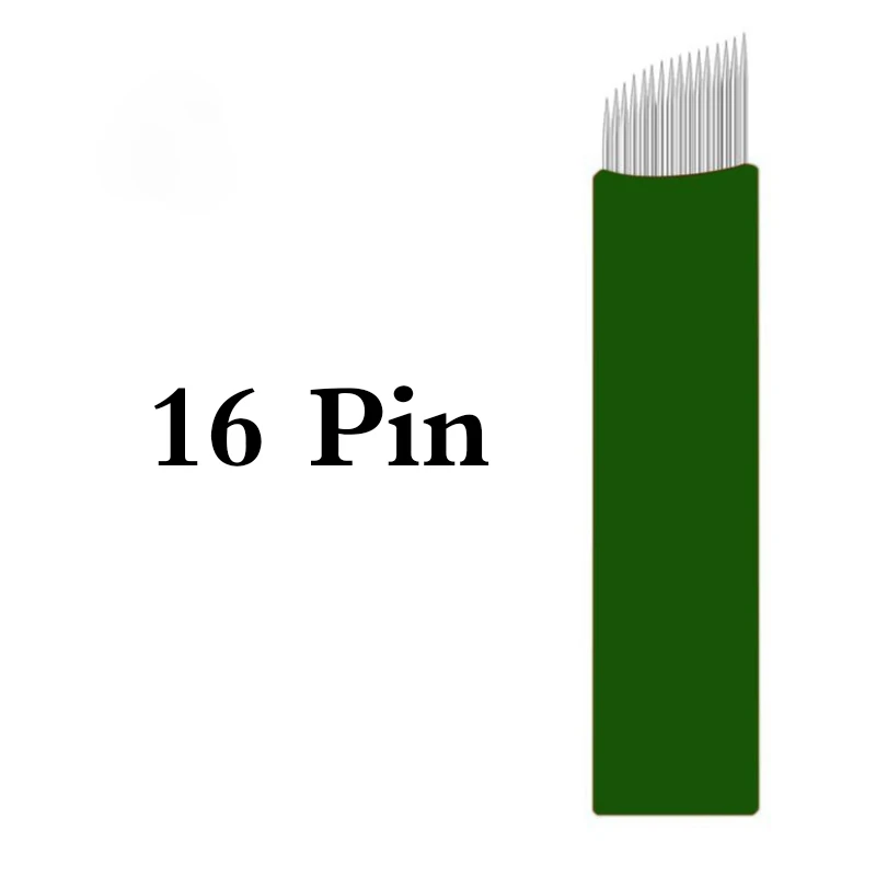 16 Pin 100 шт. 11 12 14 16 17 18 гибкие лезвия 0,20 мм зеленые микроблейдинг Иглы для татуировки Lamina Перманентный макияж tebori Agulhas иглы - Габаритные размеры: 16 Pin