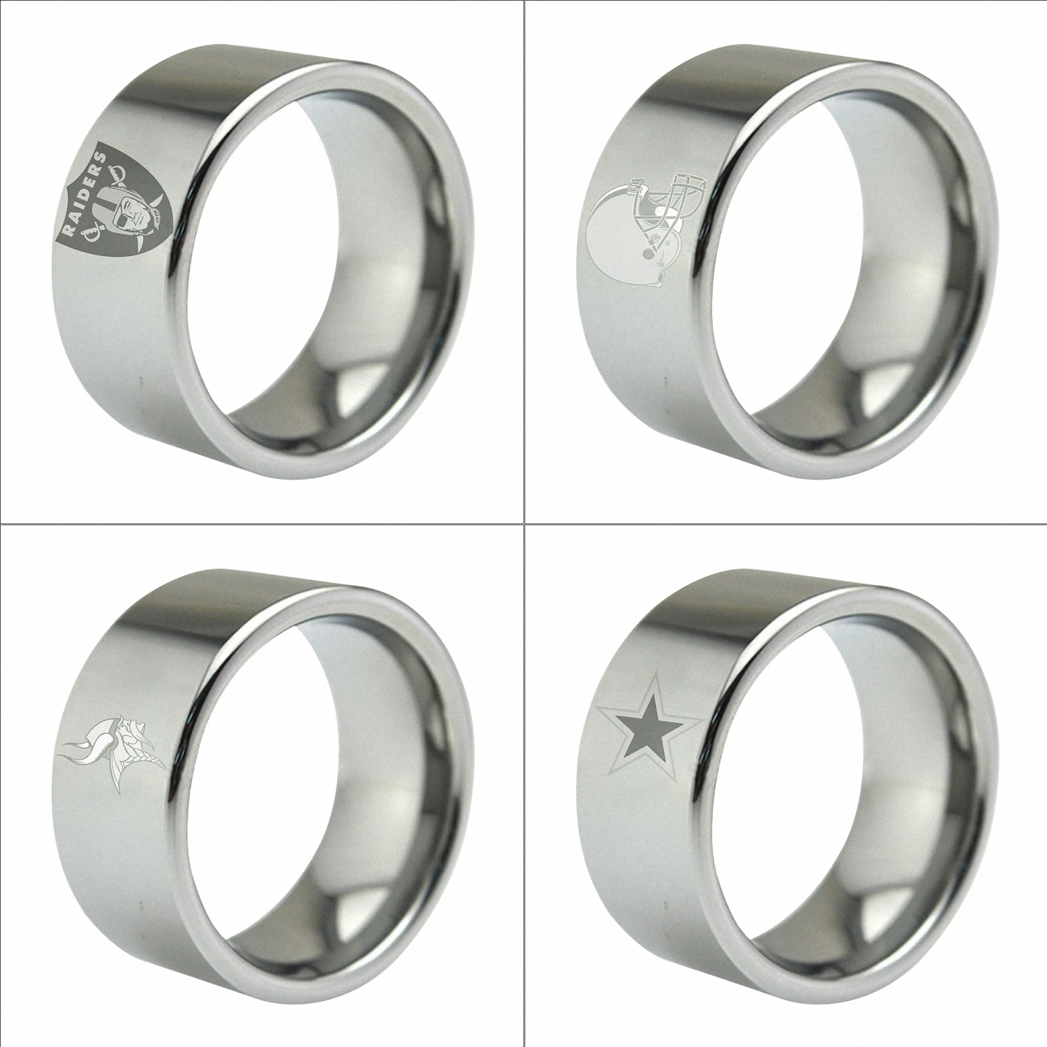 Ring Mens Boys Tungsten Carbide Wedding Engagement Silver 8mm Oakland Raiders Cleveland Browns Minnesota Vikings | Украшения и
