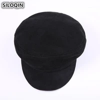 siloqin mens cap genuine leather army military hats autumn winter new style second layer cowhide brand flat top caps for men