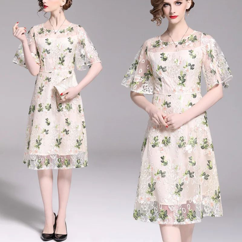 Женское Сетчатое платье с вышивкой Новое поступление на лето 190320124 | Женская